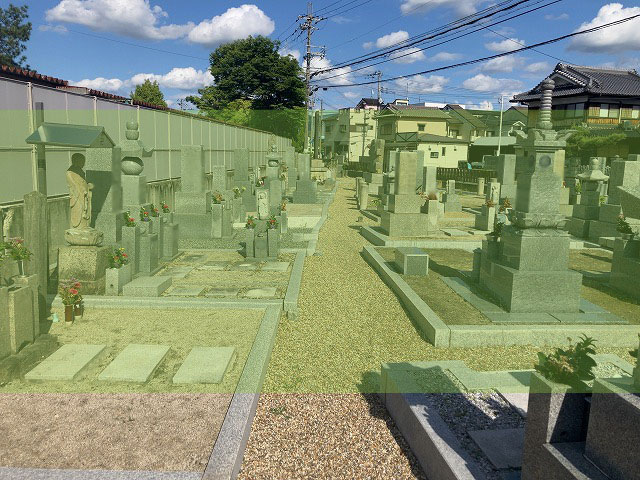 奈良にある荒蒔町墓地の墓地風景